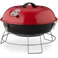 Produktbild: Relaxdays Holzkohlegrill tragbarer Kugelgrill, Stahl, mit Deckel, rot, Grillfläche Ø 33cm