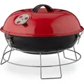 Produktbild: Relaxdays - Kugelgrill, tragbar, mit Deckel, leckeres bbq, Picknickgrill mit großer Grillfläche, Holzkohle, Ø36cm, rot