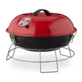 Produktbild: Relaxdays Kugelgrill, tragbar, mit Deckel, leckeres BBQ, Picknickgrill mit großer Grillfläche, Holzkohle, Ø36cm, rot, 27 x 36 x 36 cm