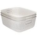 Produktbild: KONZEPT 3er Set Aufbewahrungsbox 10l, Aufbewahrungskorb aus Kunststoff mit Griff, perforierte, weiß Boxen zur Aufbewahrung