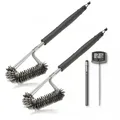 Produktbild: 2 Grillbürsten f. Gasgrills Holzkohlegrills inkl. Weber Grill-Thermometer BBQ