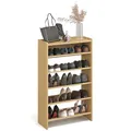 Produktbild: KOMTO Schuhregal Schmal - Schuhablage Flur mit 5 Ebenen Offener Schuhschrank Schuh Organizer Platzsparend | Elexis Buche 60 x 25 x 98 cm