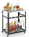 Produktbild: COSTWAY 2-stöckiger Grillwagen mit Rädern, Griff und 4 Haken, Mehrzweckwagen, Arbeitstisch Edelstahl