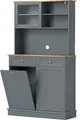 Produktbild: COSTWAY Küchenschrank, für 45 L Mülleimer, Buffetschrank mit Arbeitsplatte, 2 Schubladen & Einlegeböden, Hochschrank Küche, Kommode Holz, Grau