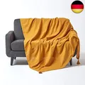 Produktbild: Homescapes große Tagesdecke Rajput, senfgelb, Wohndecke aus 100% Baumwolle, 225