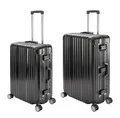 Produktbild: Travelhouse London · 2 teiliges Set · Aluminium Rahmen · Polykarbonat Hartschale · Mittlerer Koffer 65cm & großer Koffer 75cm mit 4 360° Doppelrollen 2X TSA Schlösser · Vol. M-67L · L-108L · Schwarz