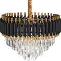 Produktbild: BELIANI Kronleuchter Gold und Schwarz Eisen Hängelampe mit Kristallen Beleuchtung Glamour