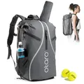 Produktbild: Otaro Tennisrucksack mit Schuhfach & Thermo-Schlägerfach (grau reflektierend | 42L) Wasserabweisend | Laptopfach | Getränke- & Ballfach | inkl. Regenschutz & Wäschebeutel | Tennistasche Herren Tennis