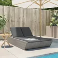Produktbild: vidaXL Doppel-Sonnenliege mit Kissen Grau Poly Rattan