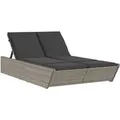 Produktbild: vidaXL Doppel-Sonnenliege mit Kissen Grau Poly Rattan 118 x 200 x 50,5/62,5/73,5/83 cm