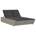 Produktbild: vidaXL Doppel Sonnenliege, Gartenliege mit Kissen, Doppelliege für Garten Terrasse, Relaxliege Sonnenbett Gartenmöbel, Grau Poly Rattan