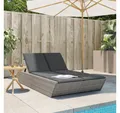 Produktbild: vidaXL Gartenliege, Doppel-Sonnenliege mit Kissen Grau Poly Rattan