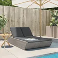 Produktbild: Doppel-Sonnenliege mit Kissen Grau Poly Rattan