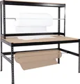 Produktbild: Packstation HWC-J84, Packtisch Arbeitstisch Werktisch, Rollenhalter höhenverstellbar, Holz Stahl 183x183x90cm, schwarz