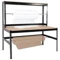 Produktbild: Mendler Packstation HWC-J84, Packtisch Arbeitstisch Werktisch, Rollenhalter höhenverstellbar, Holz Stahl 183x183x90cm, schwarz