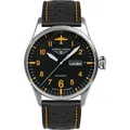 Produktbild: Bauhaus Herrenuhr Aviation Automatik 27665 - Leuchtzeigern,Schwarzes Ziffernblatt mit orangen,nachts leuchtenden Zahlen/Indices,orangee Naht,schwarz - 42mm
