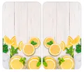 Produktbild: WENKO 2er Set Herd Glas Abdeck Platten ZITRONEN Schneide Bretter Küchen Ablage