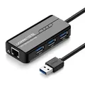 Produktbild: Ugreen HUB Splitter 3x USB 3.0 externer Netzwerkadapter RJ45 Giga Ethernet Netzwerk Adapter schwarz