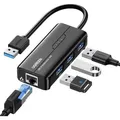 Produktbild: UGREEN 4 in 1 USB-Hub zu Ethernet-Adapter, Gigabit USB Ethernet-Hub zu RJ45 Lan-Adapter mit 3 USB 3.0 Anschlüssen, Plug and Play für MacBook Pro, Steam Deck, Switch, Windows, Festplatte, Tastatur, Maus