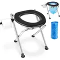 Produktbild: VEVOR Tragbare Campingtoilette 160 kg Belastbar, Faltbare Reisetoilette aus Edelstahl mit Weichem Sitz & Tücherhalter, Geeignet für Lkw-Fahrer Wo...