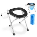 Produktbild: VEVOR Tragbare Campingtoilette 160 kg Belastbar, Faltbare Reisetoilette aus Edelstahl mit Weichem Sitz & Tücherhalter, Geeignet für Lkw-Fahrer Wohnmobilreisen Camping Autoreise Outdoor-Aktivitäten