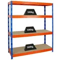 Produktbild: PROREGAL Profi Schwerlastregal RHINO | HxBxT 180x160x60cm | 4 Spanplatten-Ebenen 8mm | Fachlast 500kg | Blau/Orange | Stecksystem Lagerregal
