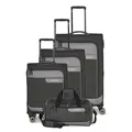 Produktbild: Travelite 4-Rad Koffer Set Weichschale aus recyceltem Material, Größen L/M/S + Reisetasche, Gepäck Serie VIIA: Trolley Set mit Handgepäck im IATA Bordgepäck Maß