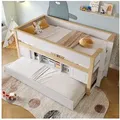 Produktbild: Ulife Etagenbett mit ausziehbarem Bett,Kinderbett,mehrere Ablagefächer, 90x200cm,ohne Matratze, Weiß + Natur weiß