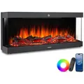 Produktbild: tectake Elektrokamin Wandkamin, App, Fernbed., Thermostat, 900/1800 W, Überhitzungsschutz, 3D-Flamme, Holz-/Glutoptik, Farbe/Helligkeit/Tempo, Fenstererkennung schwarz