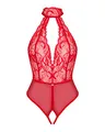 Produktbild: Obsessive - Spitzen Body I Mit Offenem Schritt I Dessous Für Frauen I Halsband Mit Bequemer Schleife I Tiefes Dekolleté I Unbedeckter Rücken I Weiches Material I Rot -XS-S