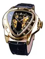 Produktbild: Winner Fashion Mechanische Armbanduhr für Herren, dreieckiges Rennsportzifferblatt, wasserdicht, goldenes Skelettzifferblatt, automatisches Uhrwerk, Lederdesign, Schwarz / goldfarben
