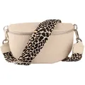 Produktbild: MIRROSI Bauchtasche Damen, Echtleder, Made in Italy, Umhängetasche, Brusttasche, (Schultertasche für jeden Anlass (1 Tasche & 2 Gurte), Crossbody Bag, Beige, gemusterten& verstellbaren Schulterriemen beige Mittelgroße Tasche (25x16x7cm)