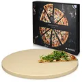 Produktbild: Navaris Cordierit Pizzastein XXL für Backofen Grill - Ø35cm Pizza Stein groß für Ofen Brot Backen Flammkuchen - Gasgrill Herd Steinplatte inkl. Rezeptbuch