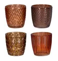 Produktbild: 4er Set Windlicht H7,5cm Glas Orange Braun Teelichthalter Tischdeko Kerzen Herbst Retro Kerze Transparent Kerzenhalter Tischdeko Deko