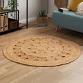 Produktbild: Steffensmeier Jute Teppich Goa | Rund | Wohnzimmer, Flur, Eingangsbereich, Naturfaser, handgeflochten, Flower, Größe: Ø 120 cm