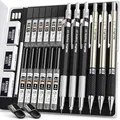 Produktbild: Nicpro 6 Stück Druckbleistifte Set, Metall Mechanische Bleistifte 0,5 mm, 0,7 mm, 0,9 mm, 2mm Fallminenstift (2B HB 2H) mit 12 Dosen HB Bleistiftminen & 3 Radiergummis, Etui für Schreiben, Zeichnen