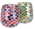 Produktbild: GURU SHOP 2 Handgearbeitete Glas Mosaik Windlichter, Romantisches Windlicht, Vintage Teelichthalter - Set 11, 12x11x11 cm