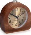 Produktbild: Navaris Analog Holz Wecker mit Snooze - Retro Uhr Halbrund mit Ziffernblatt Gold Alarm Licht - Leise Tischuhr ohne Ticken - Naturholz in Dunkelbraun