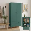 Produktbild: skølm Atria Kleiderschrank Metall – Metallschrank mit 6 Fächern, 2 Kleiderstangen & 3 Schubladen – Garderobenschrank Dunkelgrün – Metallkleiderschrank 80 cm breit – Schlafzimmerschrank – Flurschrank