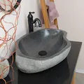 Produktbild: wohnfreuden Naturstein Waschbecken 60 cm oval in grau aus indonesischen Flussstein - Mit Unikat Auswahl
