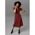 Produktbild: Jerseykleid ANISTON CASUAL, Damen, Gr. 48, N-Gr, rot (schwarz, rot), Single Jersey, Obermaterial: 95% Viskose, 5% Elasthan, bedruckt, geblümt, figurbetont kniebedeckend, V-Ausschnitt, Kleider Jerseykleid, in Wickeloptik