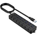 Produktbild: USB 3.0 Hub, VEMONT 7-Port USB Hub Splitter mit verlängertem 1.2m Kabel, USB Verteiler mit einzelnen LED Power Schalter Kompatibel für PC/MacBook Air/Pro/Mac mini/iMac/MacPro/Laptops und andere