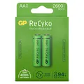 Produktbild: GP ReCyko Akku AA 2600mAh NiMH | 2 Stück Batterien AA wiederaufladbar 1,2V, vorgeladen Ready2use | Hohe Leistung und vielfach wiederverwendbar, plastikfreie Verpackung