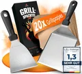 Produktbild: flammtal [Das Original] - Smash Burger Set mit 20x Burgerpapier - Grillspachtel Set aus Edelstahl - Hochwertiger Plancha Spachtel - Spülmaschinengeeignete Grill Spachtel für Teppanyaki - Grill Zubehör