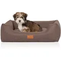 Produktbild: Knuffelwuff Hundebett Lotte aus Velours mit feinem Handwebcharakter M-L 85 x 63cm Graubraun