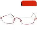 Produktbild: Mini Brille Metall Halbrand oben Lesebrille Halbbrille Rechteckig, Gratis Etui, Edelstahl Rahmen (Rot) mit Federscharnier, Lesehilfe Damen und Herren +1.0 Dioptrien