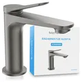 Produktbild: Bächlein Badarmatur Aldeya in modernem Design, Einhebelmischer mit langlebiger Keramikkartusche und Montage-Set, Bad Wasserhahn Anthrazit