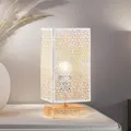 Produktbild: Marrakesch Tischlampe Nachttischlampe 25cm groß | Orientalische Deko Lampe im Wohnzimmer Schlafzimmer oder Kinderzimmer | Moderne Tischleuchte Autigan weiß aus Metall & Holz mit E27 Fassung