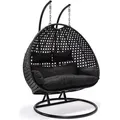 Produktbild: HOME DELUXE - Hängesessel TWIN - Schwarz, Höhe 195 cm - inkl. Gestell, Sitz- und Rückenkissen I Polyrattan Hängestuhl Gartenschaukel Hängekorb - Schwarz