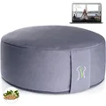 Produktbild: BACKLAXX ® Yoga Kissen, Meditationskissen XL 35cm [30% mehr Sitzfläche], 15cm hoch mit Buchweizenfüllung, perfektes Meditation Zubehör, Yogakissen rund inkl. Videokurs - Pouf Sitzkissen Boden